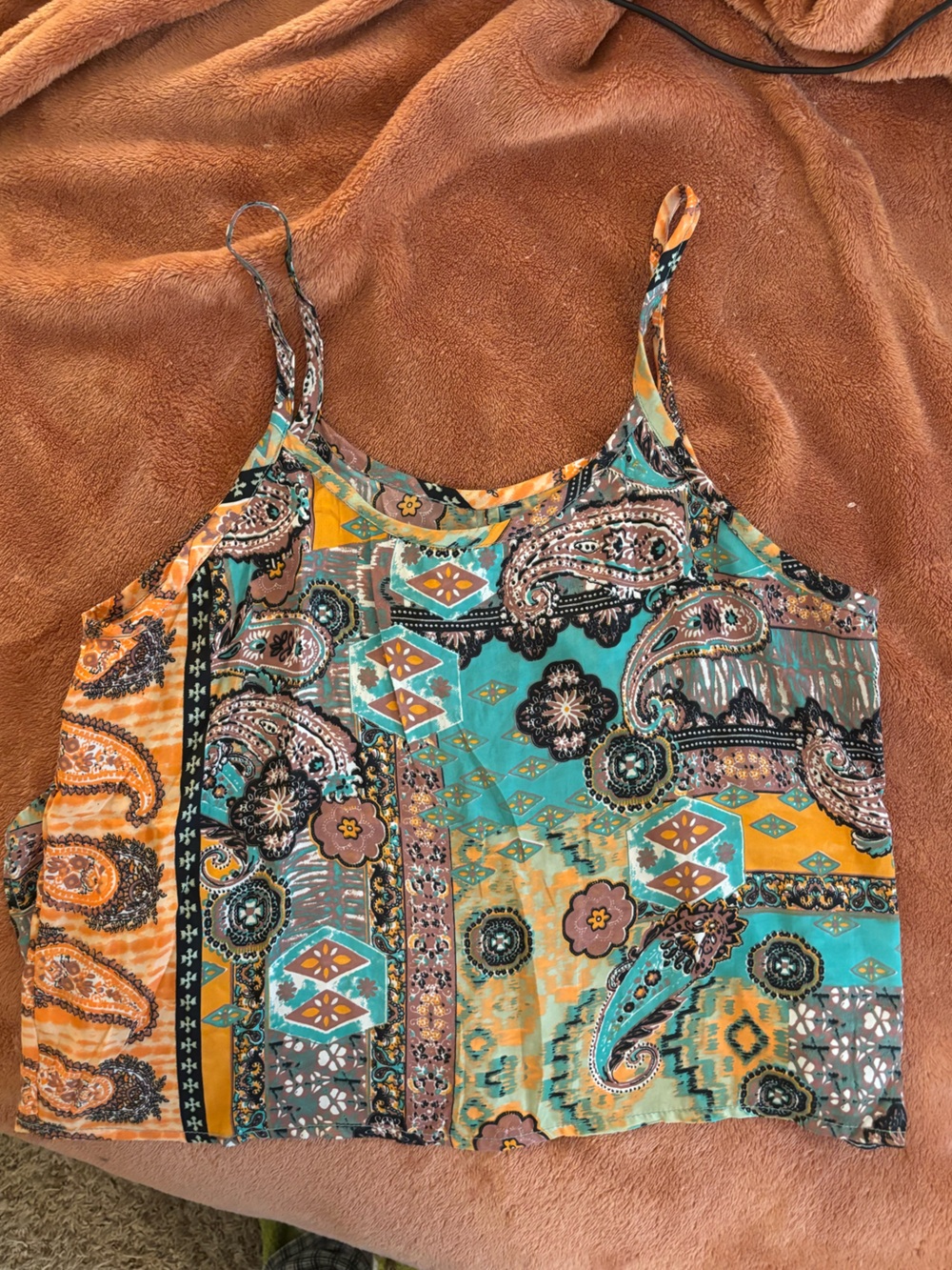 Boho Paisley Printed Tank Top — Teal & Mustard